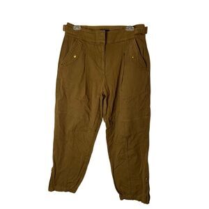 ME+EM pleated front high-rise brown cargo jogger pants cotton women's size 4